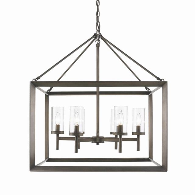 Laurent 6 Light Dimmable Lantern Square Rectangle Chandelier - Gunmetal Bronze with Clear Glass
