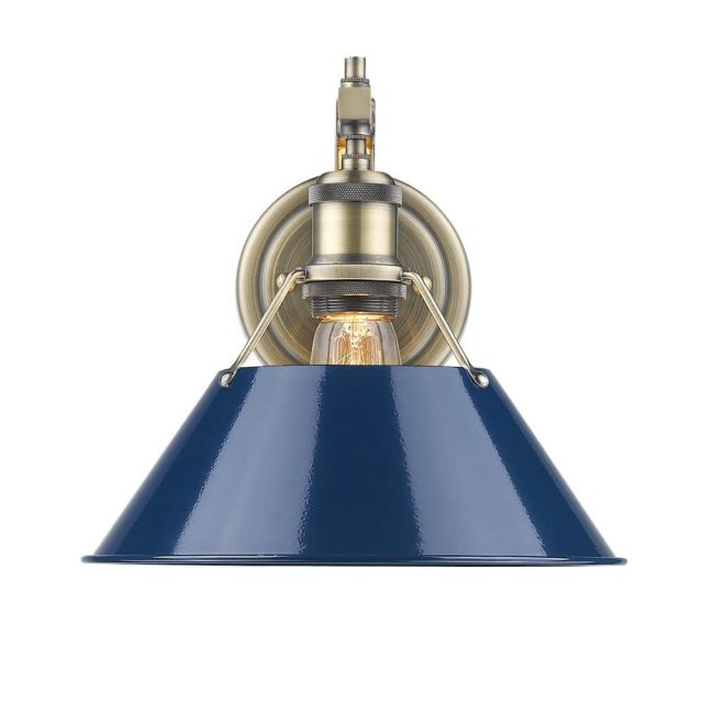 Navy Blue Cone Shade 10 Inch Sconce 1 Light - Aged Brass