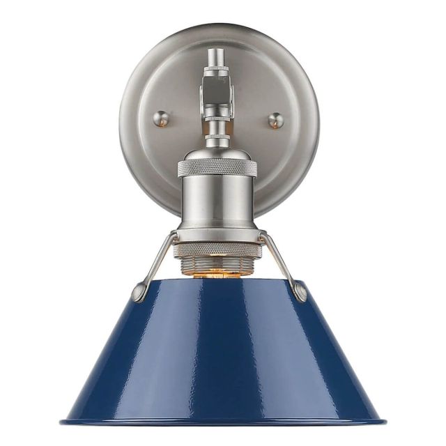 Navy Blue Cone Shade 8 Inch Sconce 1 Light - Pewter