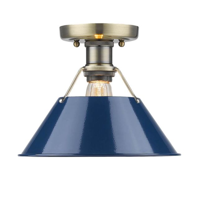 Truncated Cone Shade Ceiling Light - Aged Brass With Navy Blue Shade
