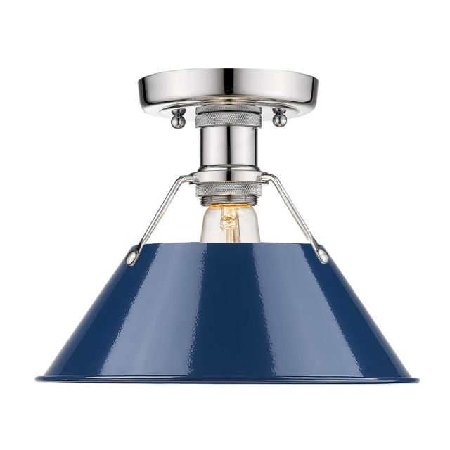 Truncated Cone Shade Ceiling Light - Chrome with Navy Blue Shade