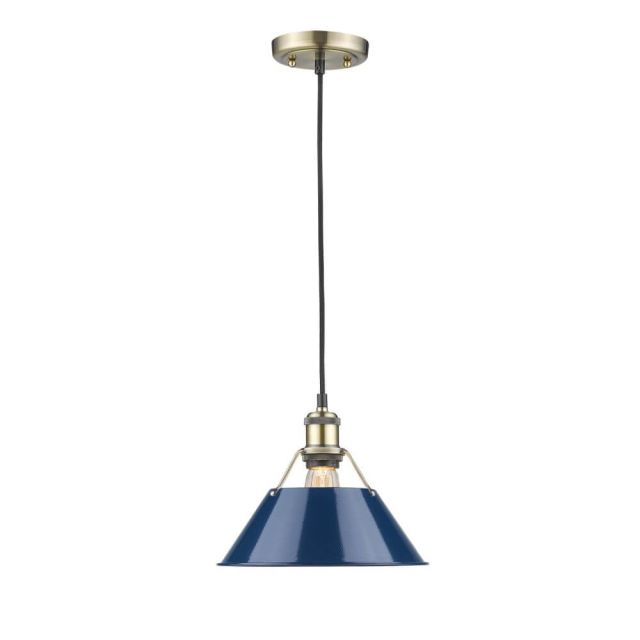 Navy Blue Cone Shade Pendant Small 1 Light - Aged Brass