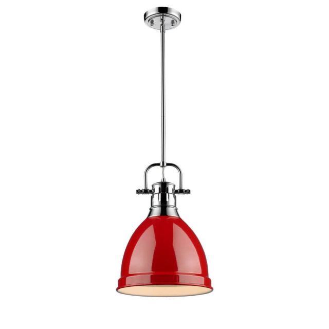 Aadesh 1 Light Unique Statement Pendant Red Shade - Chrome