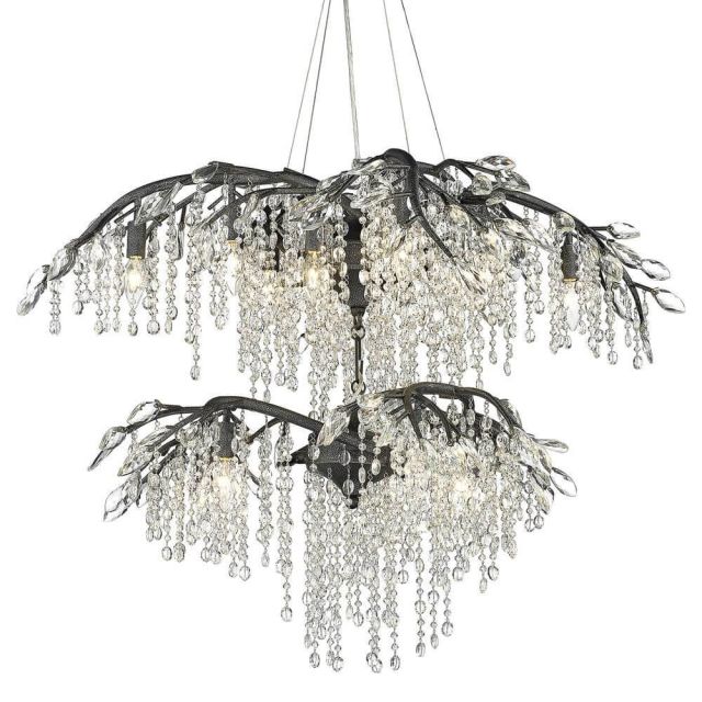 18 Light Black Fall Branches Large Two Tier 31 inch Chandelier - 206214
