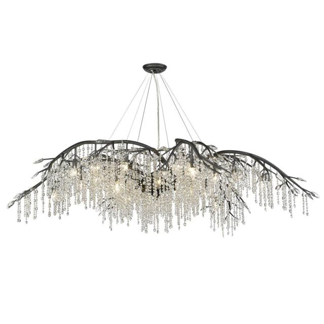24 Light 80 Inch Chandelier in Black Iron with Clear Glass Crystal - 206216