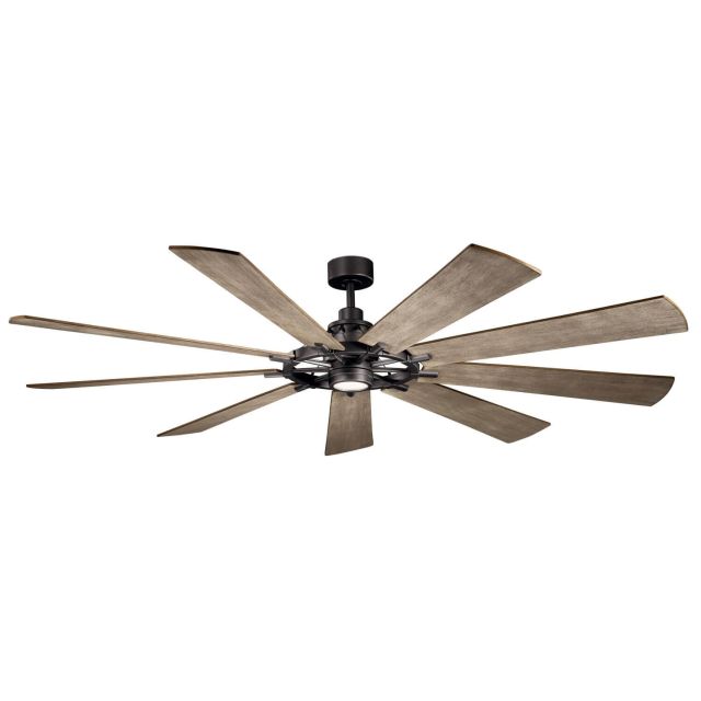85 inch 9 Blade Industrial LED Ceiling Fan in Wrought Iron with Reversible Distressed Antique Gray and Walnut Blades - 217179