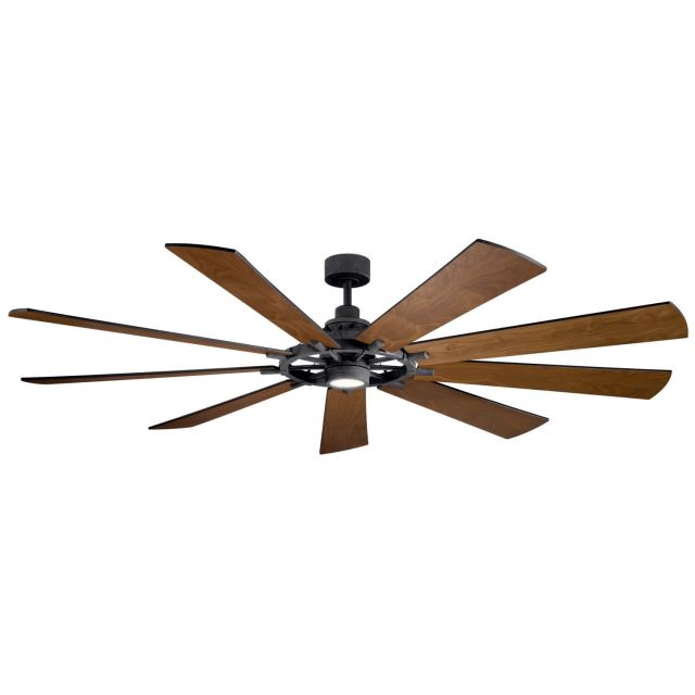 85 inch 9 Blade Industrial LED Ceiling Fan in Distressed Black with Reversible Walnut Shadowed and Walnut Blades - 217181