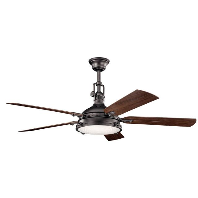 60 inch LED Vintage Industrial Ceiling Fan in Wrought Iron with Walnut-Dist Antiq Grey Blade - 217211