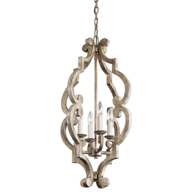 4 Light 16 inch Large Foyer Chandelier in Distressed Antique White - 217769