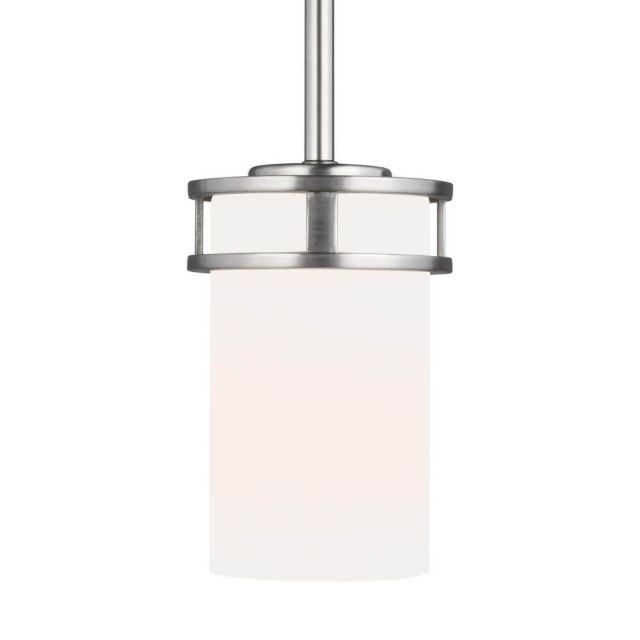 1 Light 4 inch Pendant in Brushed Nickel with Etched-White Glass Shade - 221998