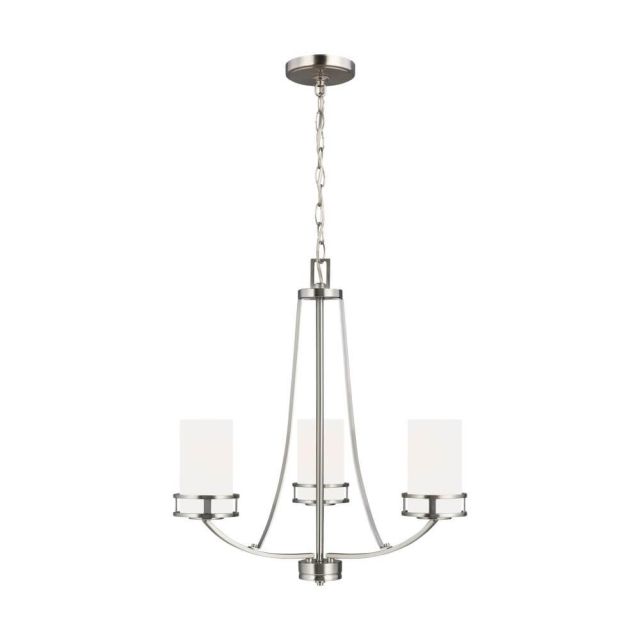 3 Light 21 Inch Chandelier in Brushed Nickel with Etched-White Glass Shades - 222192