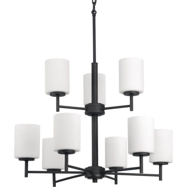 9 Light 26 Inch 2 Tier Chandelier In Black With Etched Painted White Glass - 222495