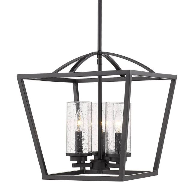 3 Light 15 Inch Pendant in Black-Black Accents with Seeded Glass - 232342