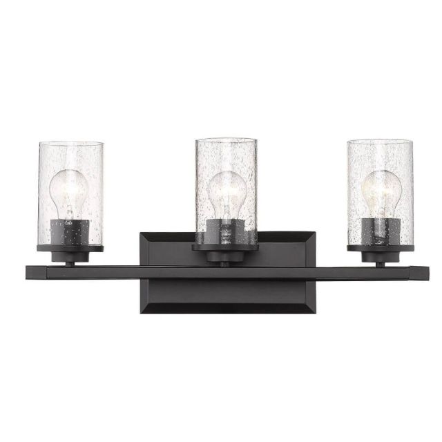 3 Light 22 Inch Bath Vanity in Black-Black Accents with Seeded Glass - 232345