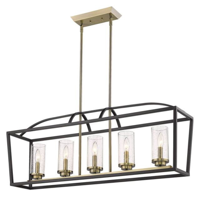 5 Light 38 inch Linear Light in Black-Aged Brass Accents with Seeded Glass - 232347