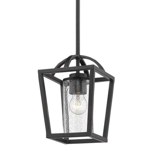 7 inch 1 Light Pendant in Black-Black Accents with Seeded Glass - 232349