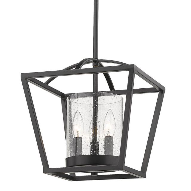 3 Light 12 Inch Chandelier in Black-Black Accents with Seeded Glass - 232351