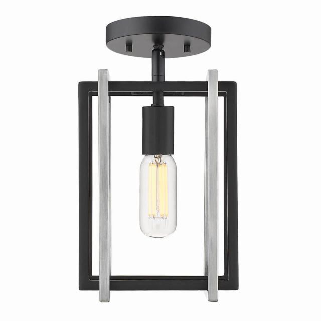 Isiah 1 Light Semi Flush Mount - Black with Pewter Accents