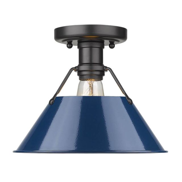 Truncated Cone Shade Ceiling Light - Matte Black with Matte Navy Shade