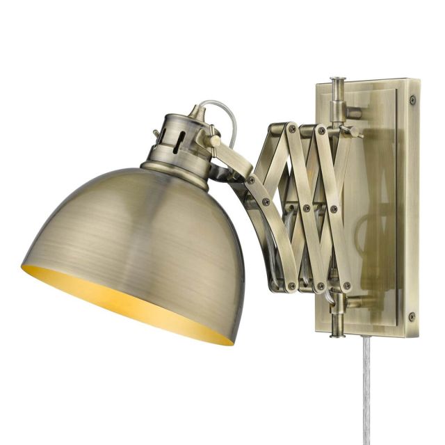 1 Light 10 Inch Tall Articulating Wall Sconce in Aged Brass with Aged Brass Shade - 232679