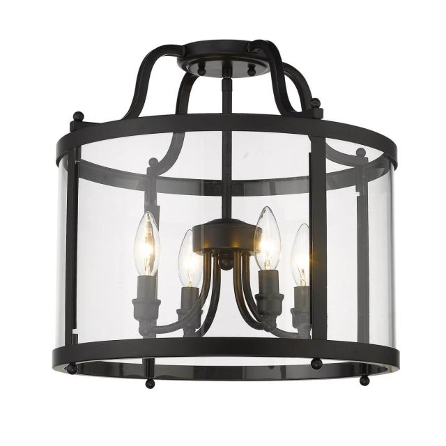 4 Light 16 Inch Semi Flush Mount in Black with Clear Glass - 232722