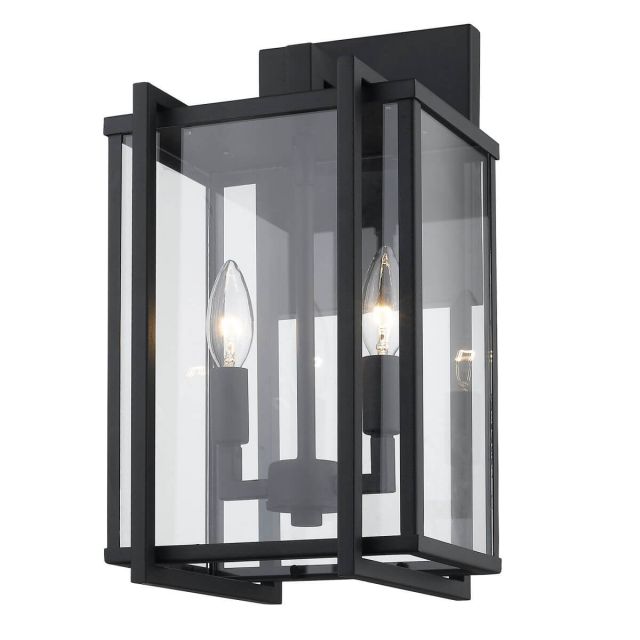 2 Light 16 Inch Tall Outdoor Wall Light in Natural Black with Clear Glass Panels - 232753