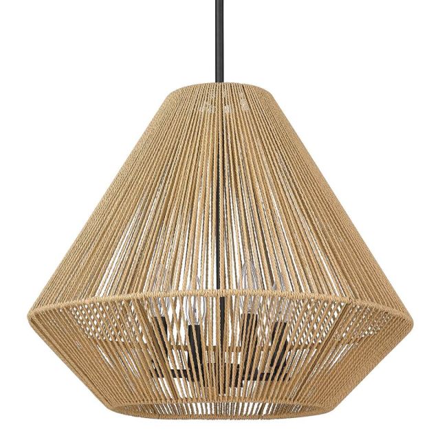 4 Light 21 Inch Pendant in Black with Natural Raphia Rope shade - 232758