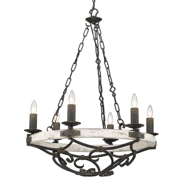 6 Light 28 inch Chandelier in Antique Black Iron with Coastal Driftwood - 232783