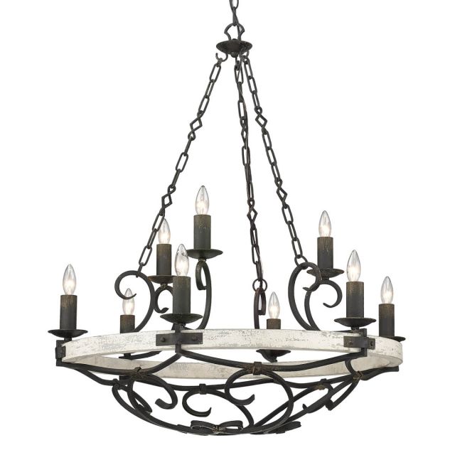 9 Light 35 inch Chandelier in Antique Black Iron with Coastal Driftwood - 232784