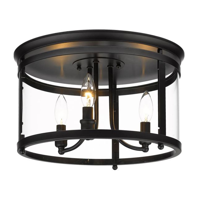 3 Light 15 inch Flush Mount in Black with Clear Glass - 232791