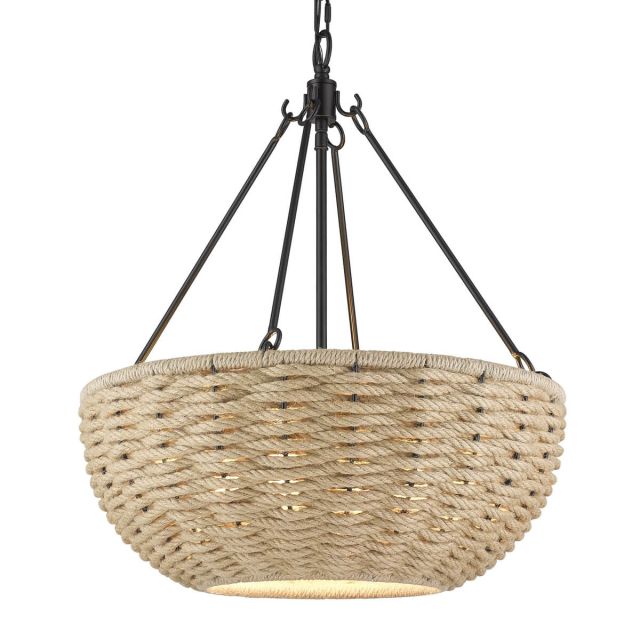 4 Light 20 inch Pendant in Black with Woven Hemp Rope Shade - 232810