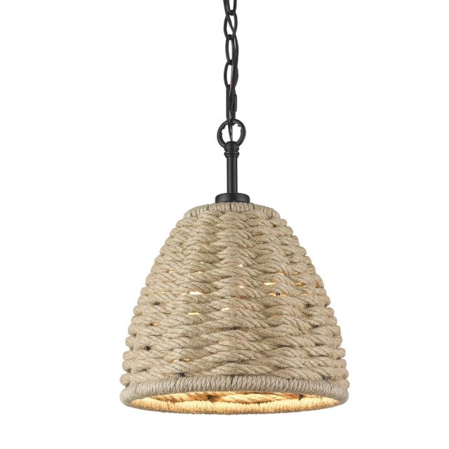 1 Light 10 inch Pendant in Black with Woven Hemp Rope Shade - 232811