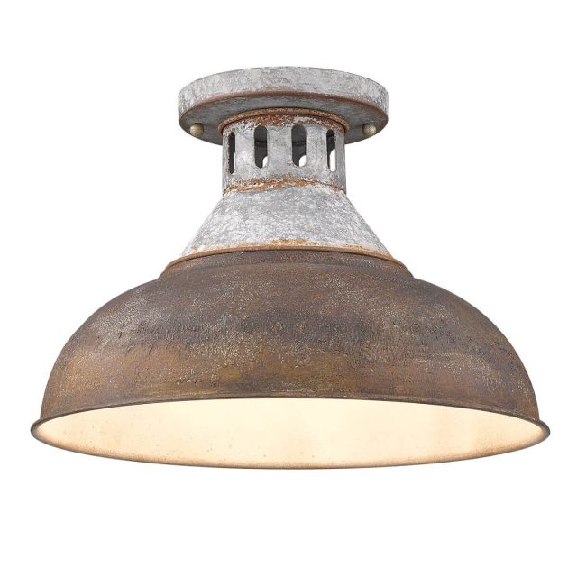 1 Light 14 inch Semi-Flush Mount in Aged Galvanized Steel with Rust Shade - 232898