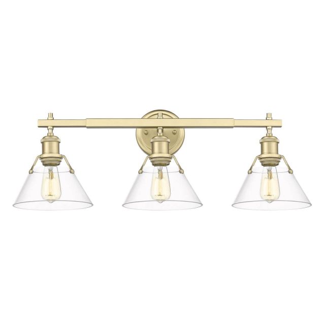 Clear Glass Cone Shade Vanity Light 3 Light - Brushed Champagne Bronze