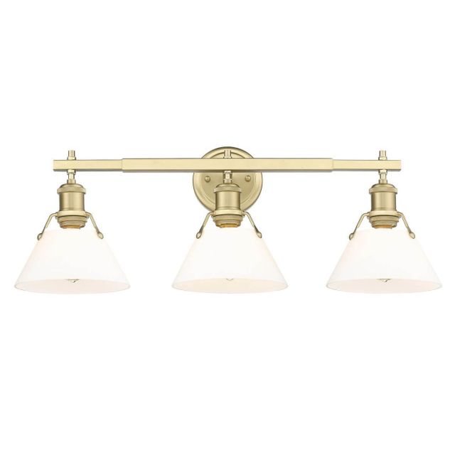 Opal Glass Cone Shade Vanity Light 3 Light - Brushed Champagne Bronze