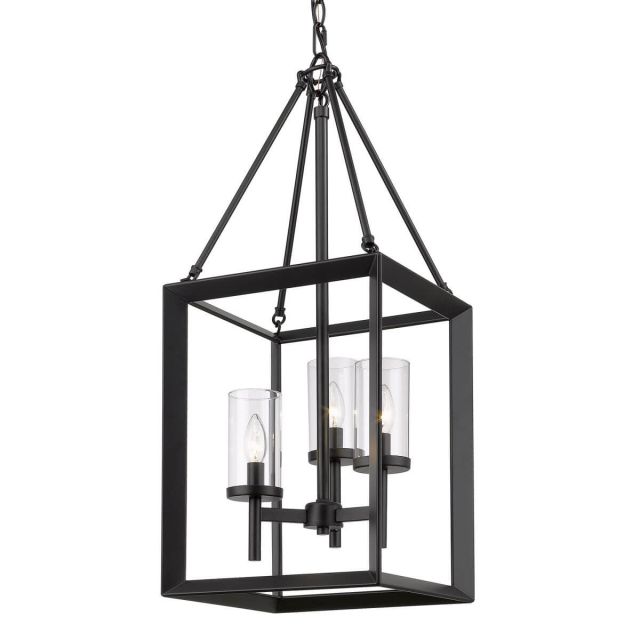 Laurent 3 Light Dimmable Lantern Square Rectangle Pendant - Matte Black with Clear Glass