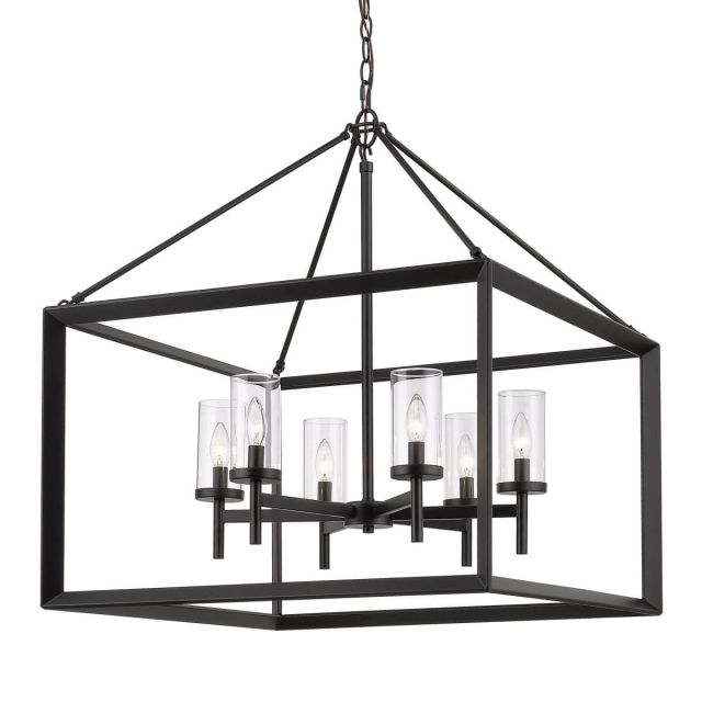 Laurent 6 Light Dimmable Lantern Square Rectangle Chandelier - Matte Black with Clear Glass