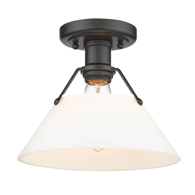 Truncated Cone Shade Ceiling Light - Matte Black with Opal Glass Shade