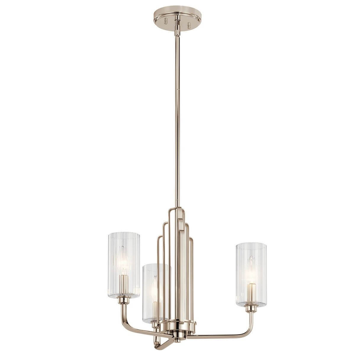 3 Light 18 inch Small Chandelier in Polished Nickel with Clear Fluted Glass - 233759