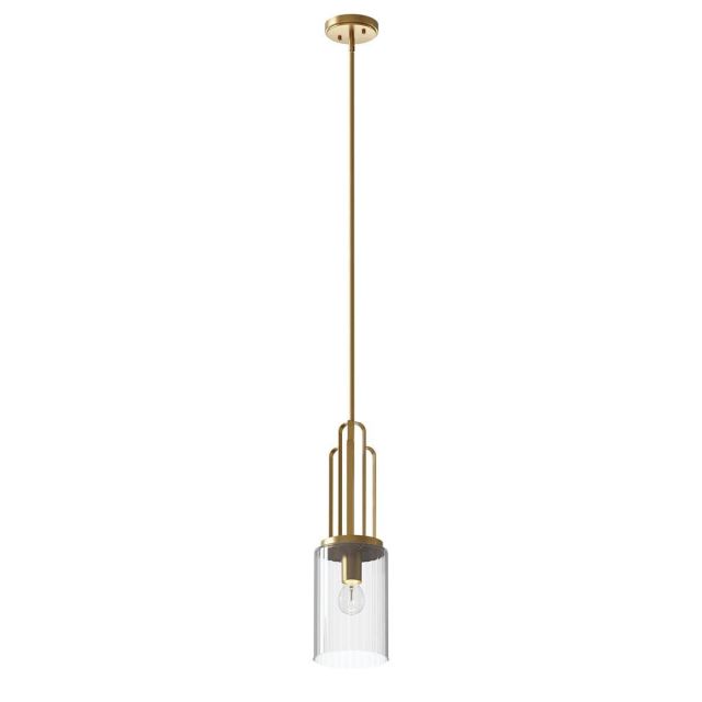 1 Light 7 inch Pendant in Brushed Natural Brass with Clear Fluted Glass - 233766