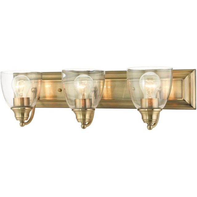 3 Light 24 Inch Vanity Sconce in Antique Brass with Hand Blown Clear Glass - 234654