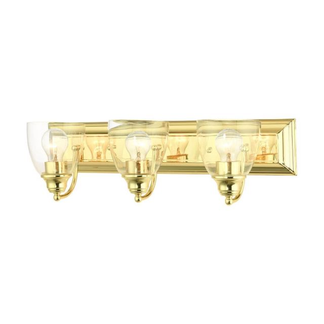 3 Light 24 Inch Vanity Sconce in Polished Brass with Hand Blown Clear Glass - 234655