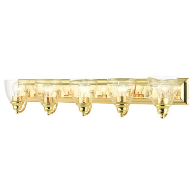 5 Light 36 Inch Vanity Sconce in Polished Brass with Hand Blown Clear Glass - 234660
