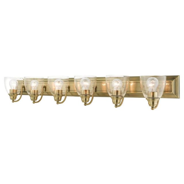 6 Light 48 Inch Vanity Sconce in Antique Brass with Hand Blown Clear Glass - 234663