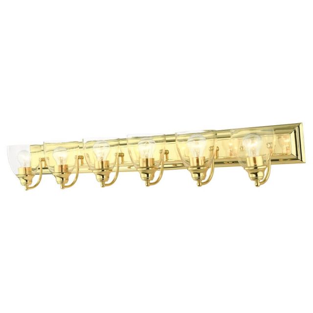 6 Light 48 Inch Vanity Sconce in Polished Brass with Hand Blown Clear Glass - 234664