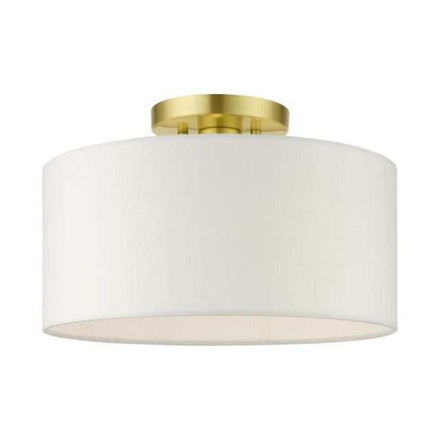 1 Light 13 Inch Semi Flush Mount in Satin Brass with Hand Crafted Hardback Shade - 234778