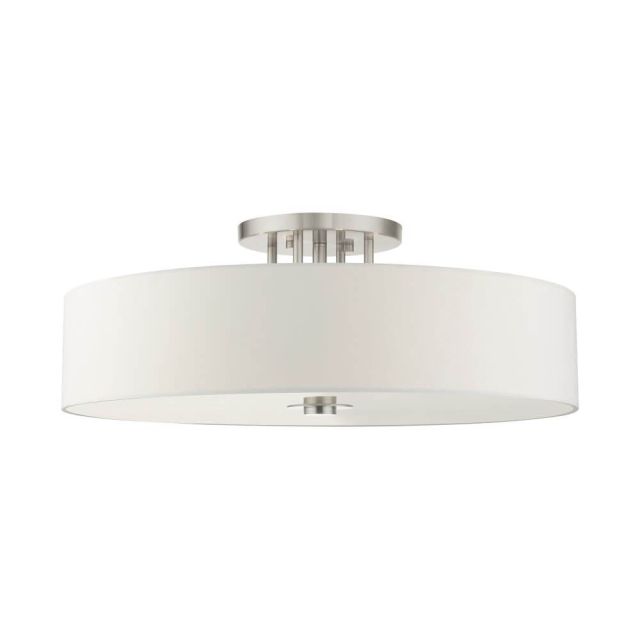 6 Light 30 Inch Semi Flush Mount in Brushed Nickel with Hand Crafted Hardback Shade - 234826