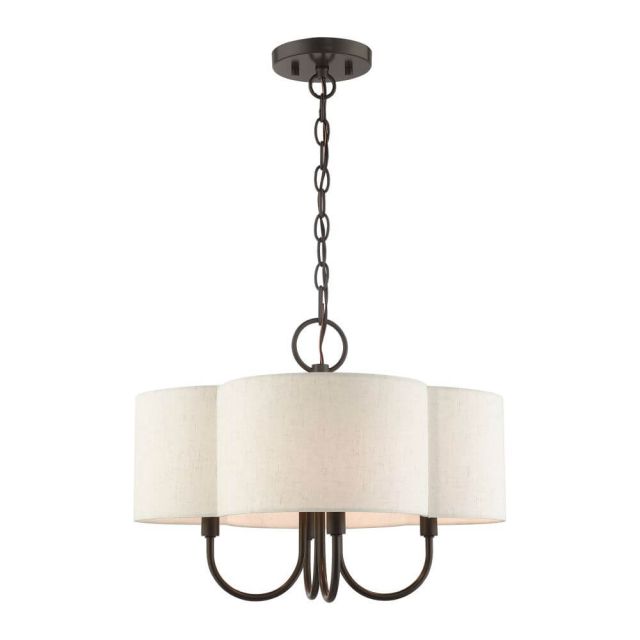 4 Light 18 Inch Chandelier in English Bronze with Hand Crafted Hardback Scalloped Shade - 234829