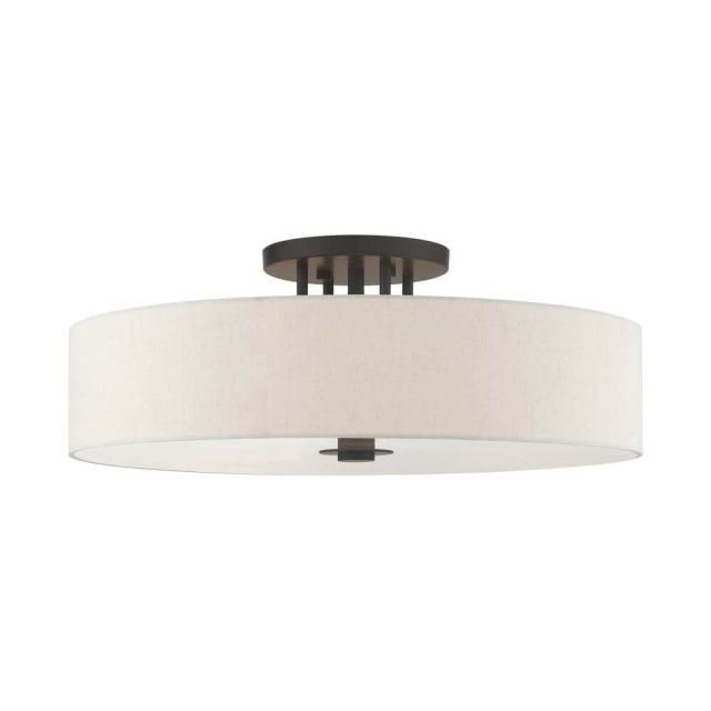 6 Light 30 Inch Semi Flush Mount in English Bronze with Hand Crafted Hardback Shade - 234833