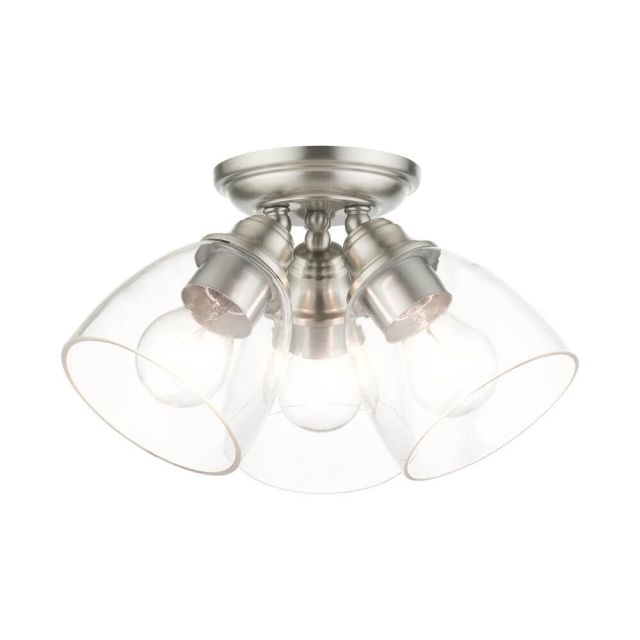 3 Light 14 Inch Flush Mount in Brushed Nickel with Hand Blown Clear Glass - 234948